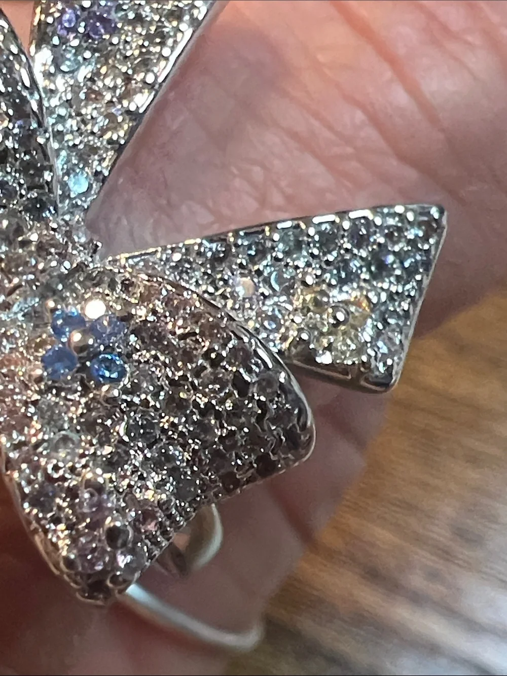 Crystal Bow Statement Ring in Silver with Black Accents size 7